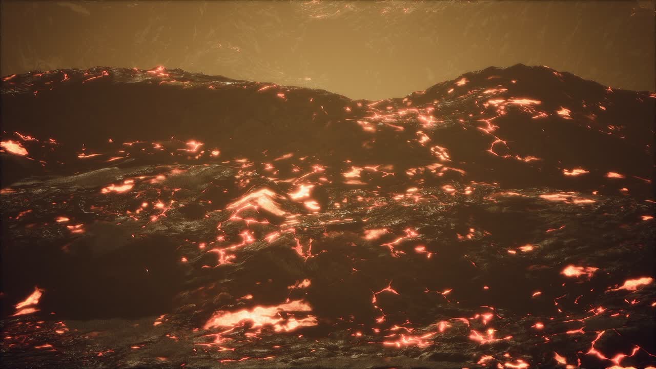 campos de lava y colinas en un volcán activo