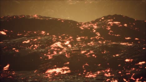 lava fields and hills at active volcano