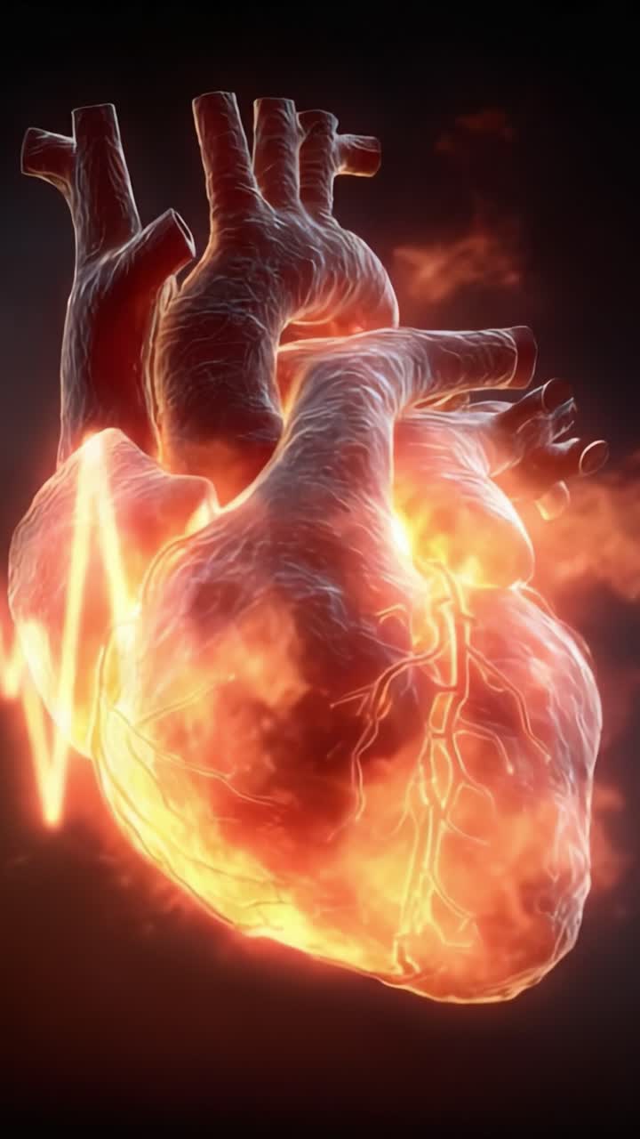 A captivating depiction of a vibrant, glowing heart, symbolizing life, passion, and energy, set against a dark background, showcasing anatomical intricacies and vitality