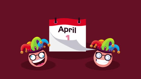 calendario del día de los tontos de abril y emojis usando sombreros de bufón