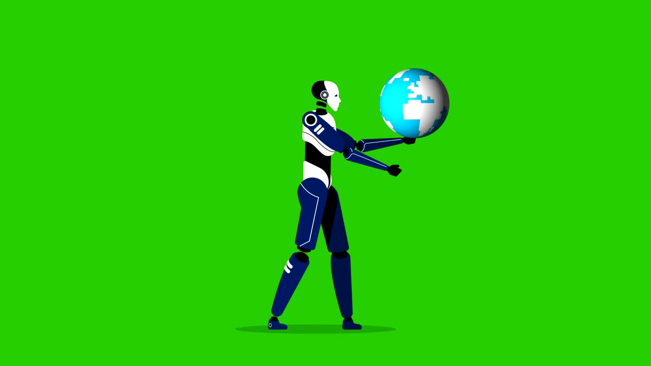 Robot holding globe. Concept technology video, 4K Green screen footage, Animation, Technology
