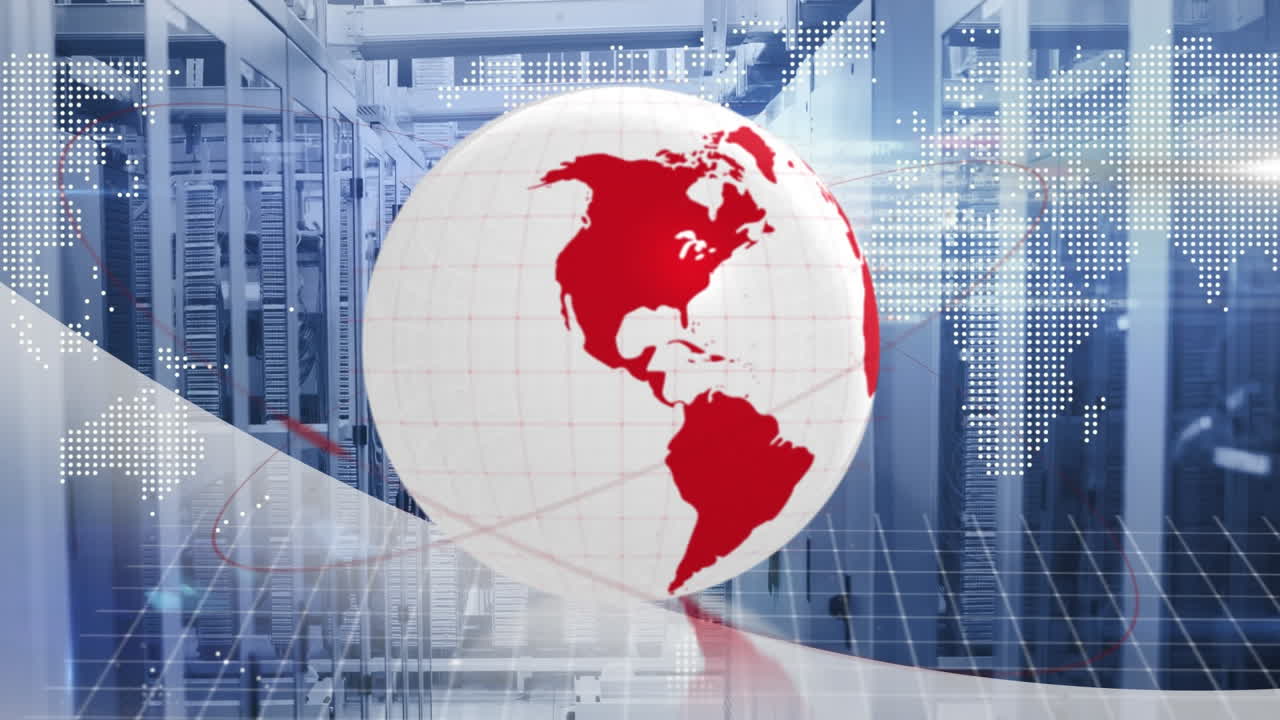 지구의 애니메이션과 컴퓨터 서버를 통한 데이터 처리