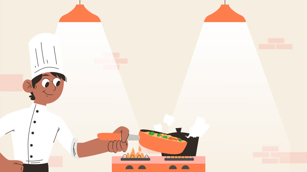 평평한 국제 요리사 날 수평 배너 템플릿의 모션 그래픽