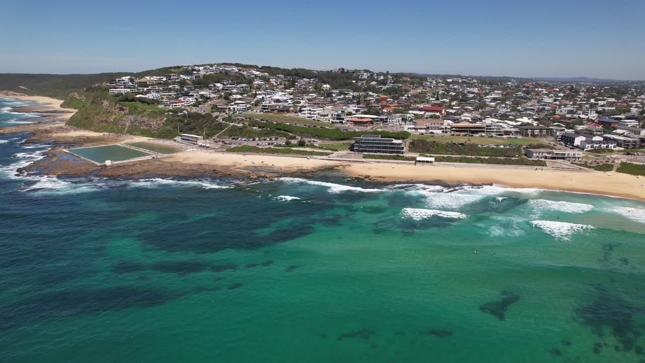 Merewether Ocean Baths And Beach In New South Wales, Australia - Aerial Shot