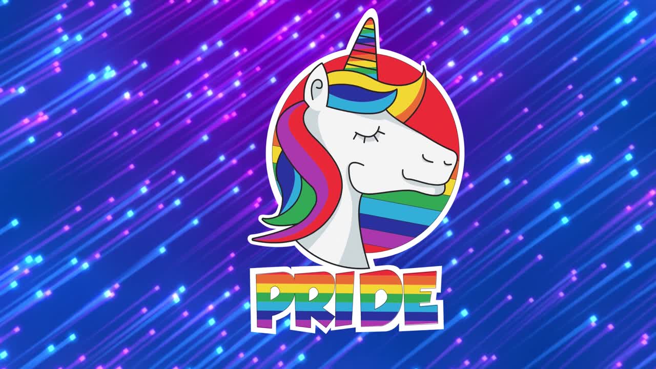 animación de texto de orgullo y formas sobre fondo azul