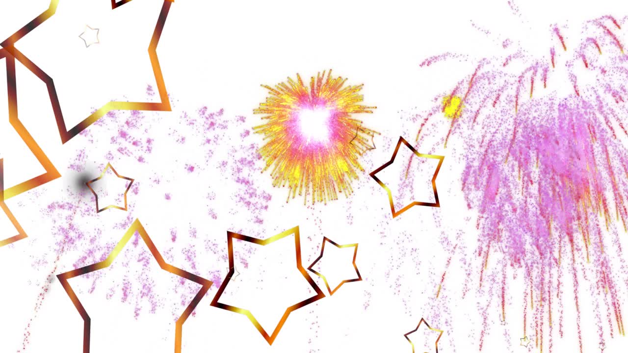 animación de estrellas sobre fuegos artificiales sobre fondo blanco