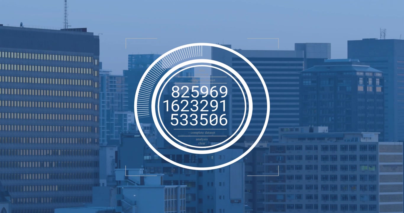 Scan starting, white HUD appearing over skyline, updating digits and sweeping band showing progress