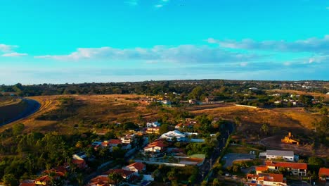 Slow-motion-HD-aerial-drone-footage-of-residential-areas-and-homes-in-the-Lago-Sul-area-of-Brasilia,-Brazil