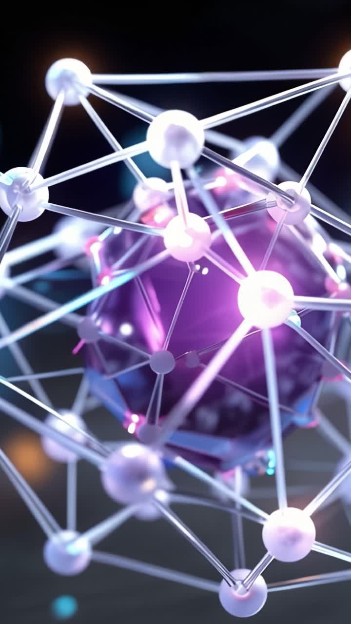 Modern bilimsel konseptleri örnekleyen, dinamik bir 3D yapıda renkli atomlar ve parlak bağlarla kuantum mekaniğinin çarpıcı bir görsel temsili.