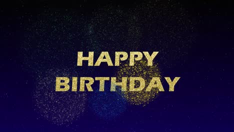 animación gráfica de feliz cumpleaños con fuegos artificiales, destellos dorados 4k