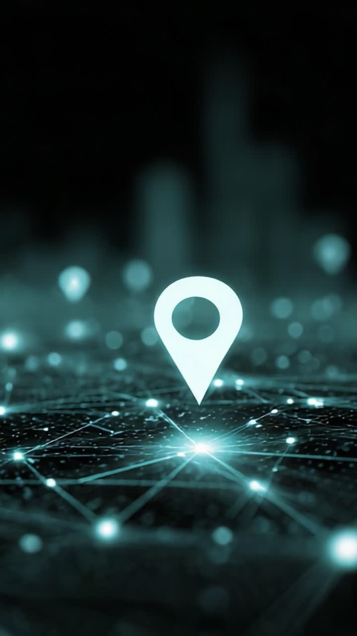 A Visual Representation of Geolocation: Highlighting a Digital Pinpoint Against a Network of Connections and Points of Interest in a Modern Interface