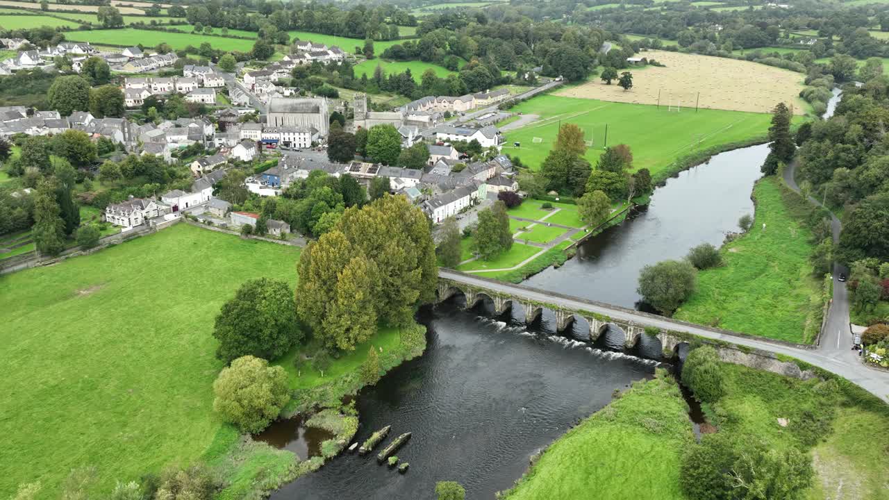 Inistioge Kilkenny aerial static of the beautiful village on the River Nore