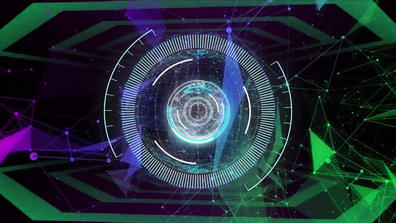 검은색 배경의 모양에 대한 범위 스캔과 연결 네트워크의 애니메이션