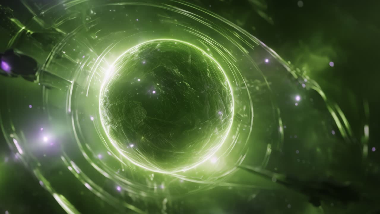 Abstract Glowing Green Sphere with Energy Trails