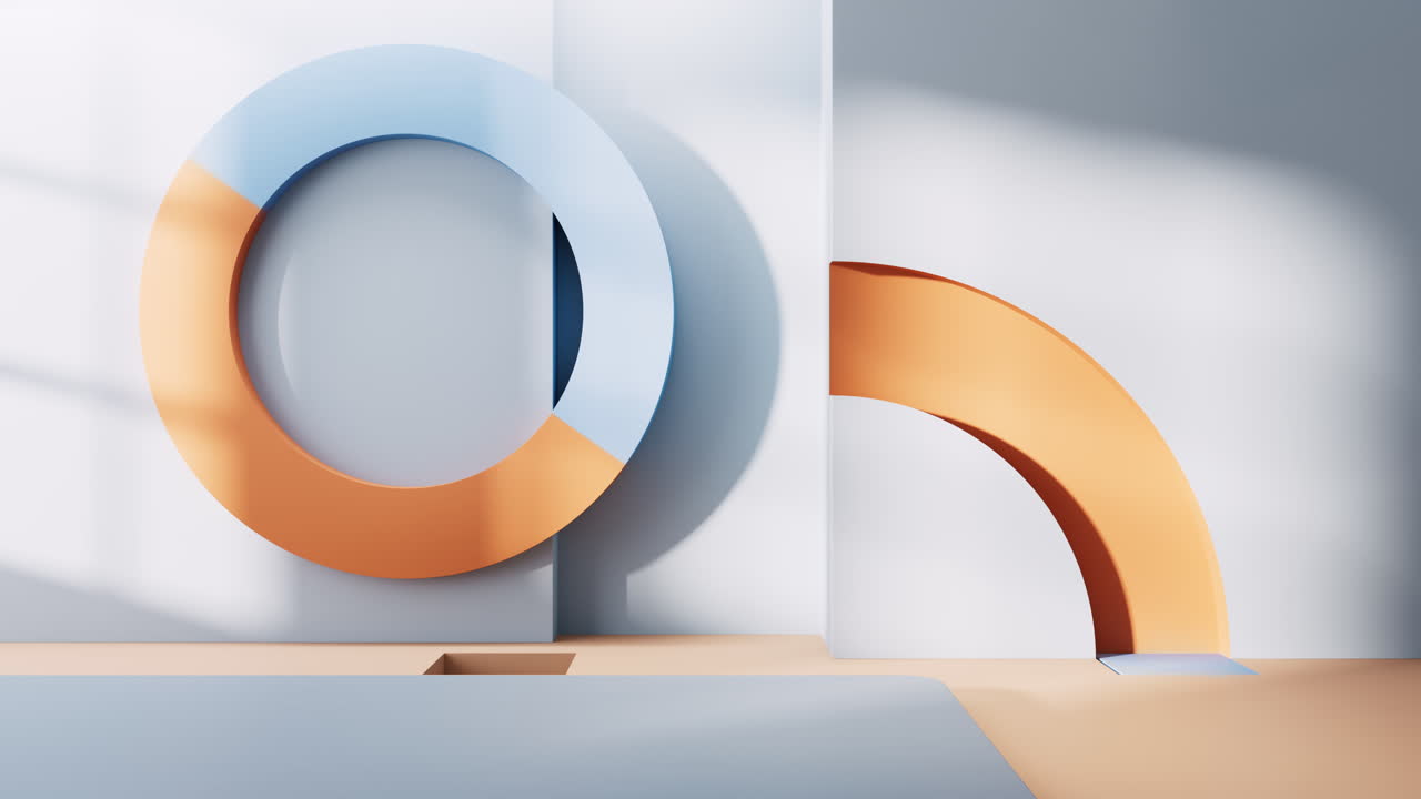 기하학적 모양의 빈 방, 3d 렌더링