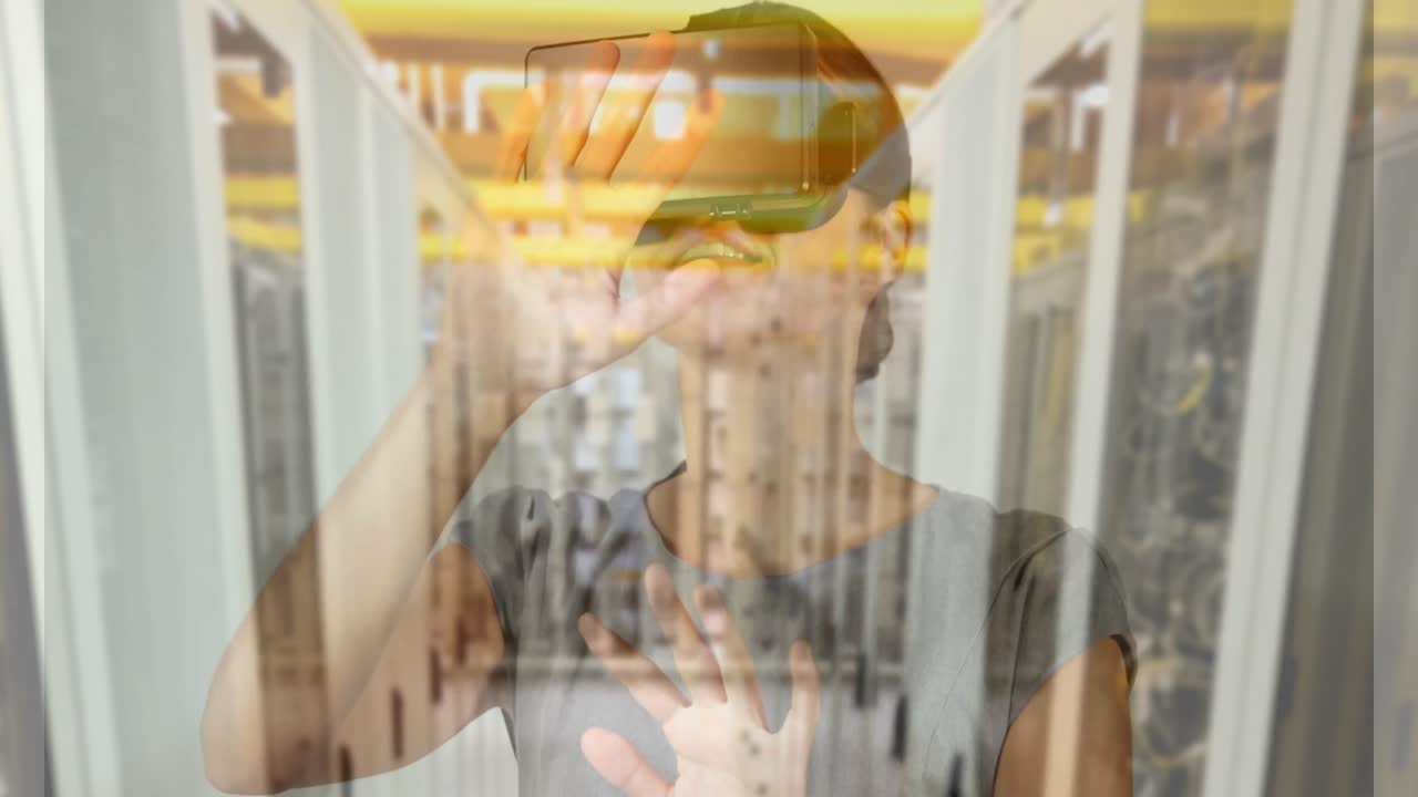 서버  ⁇ 에서 vr 헤드 ⁇ 을 사용하는 여성의 애니메이션