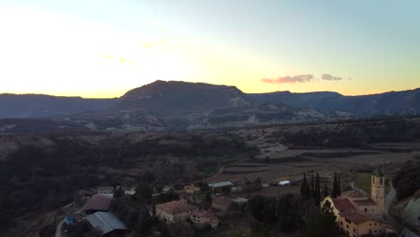 aerial view rural and remote village in mountains of catalonia, spain