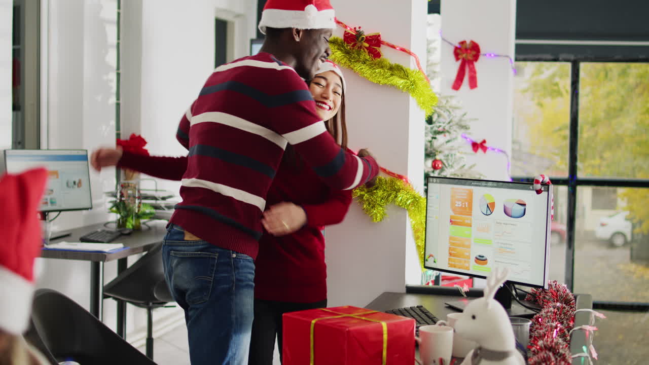 Christmas office celebration with coworkers