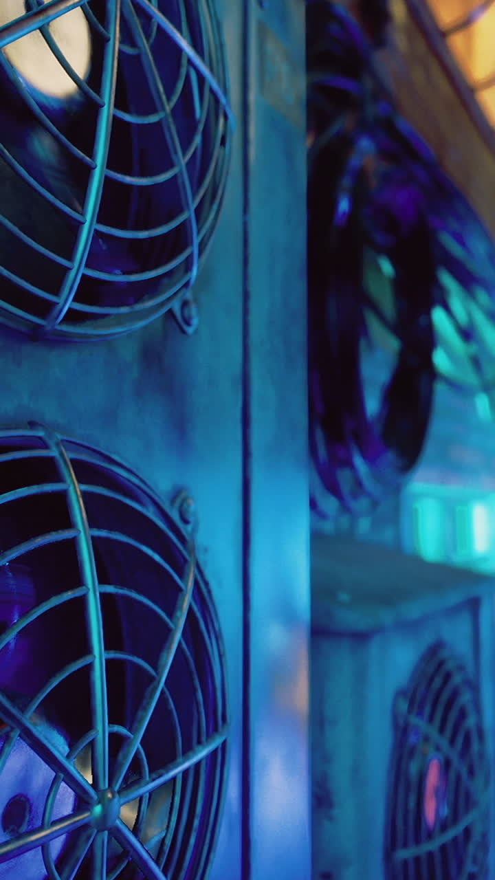 Vibrant urban alley with neon lights and cooling vents at night