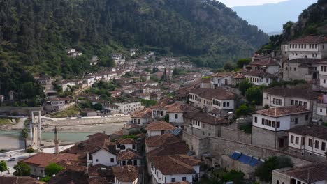 scenic aerial view of berat old picturesque unesco town and housing constructions