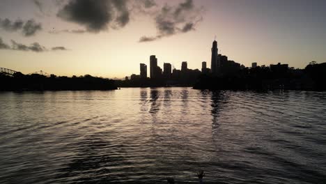 girl standing on the edge of the water, overlooking a dark sunrise in sydney's harbour