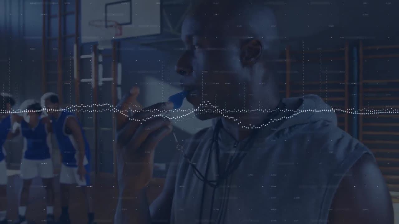 Animation of data and statistics processing over basketball players