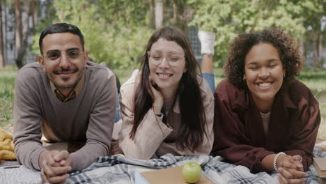 happy students relaxing together
