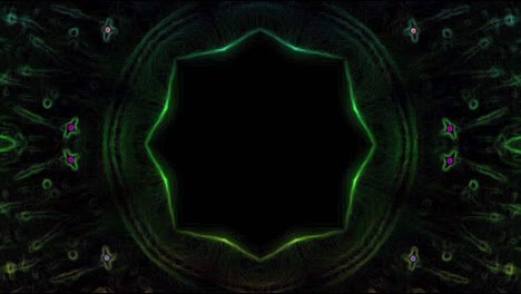 video abstracto que brilla, luz brillante que arregla movimientos sutiles de colores con una forma de flor, fondo negro
