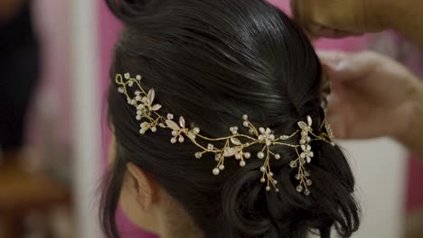 tiara in the bride's hair before the wedding