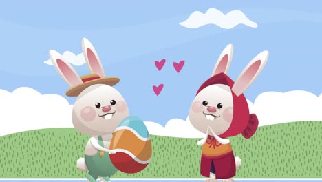 happy easter celebration with rabbits couple