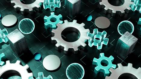 3D animation of gear mechanism rotating in fantasy world