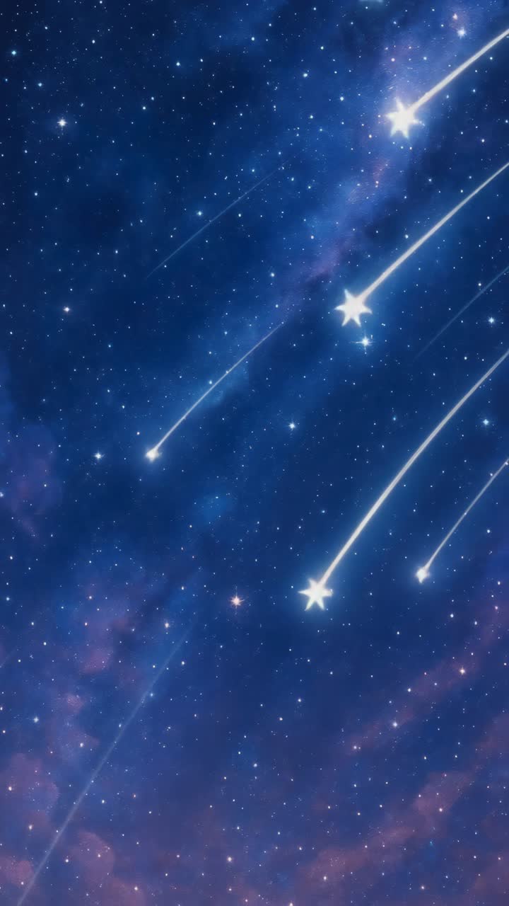 A mesmerizing vertical video of a starry night sky with shooting stars