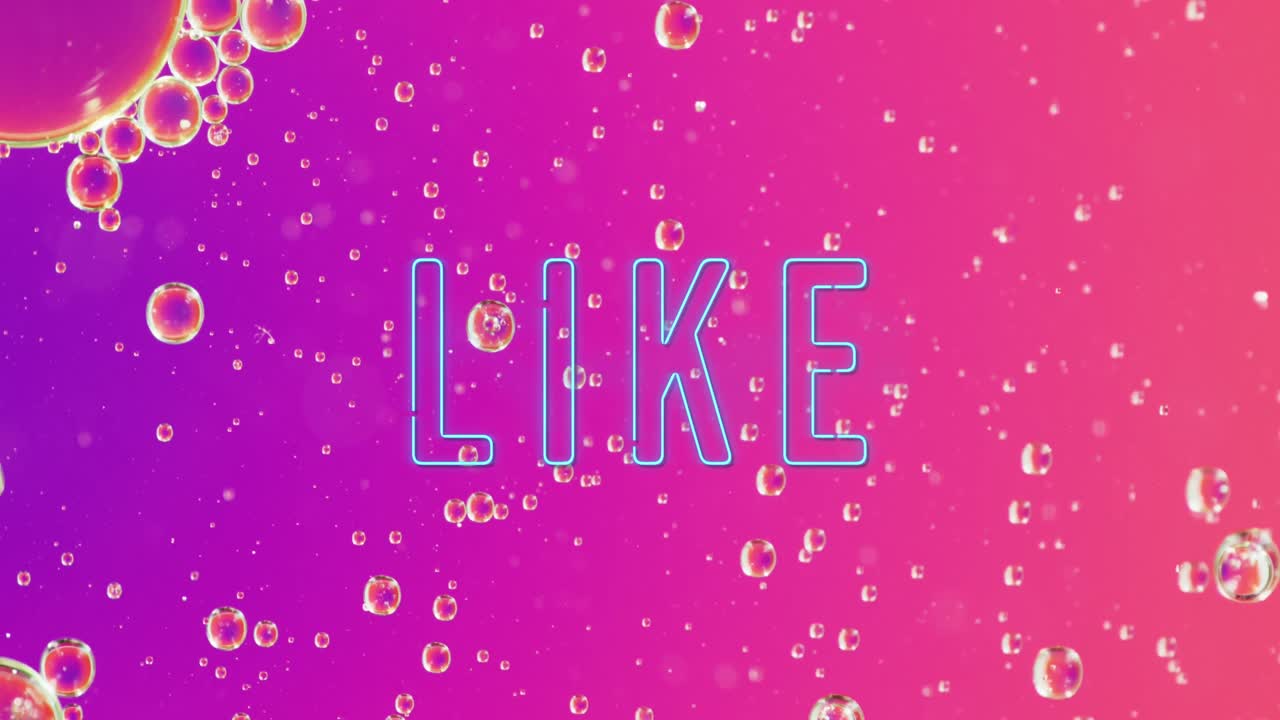 핑크색 배경에 있는 바블의 클로즈업 위에 네온 텍스트와 같은 애니메이션