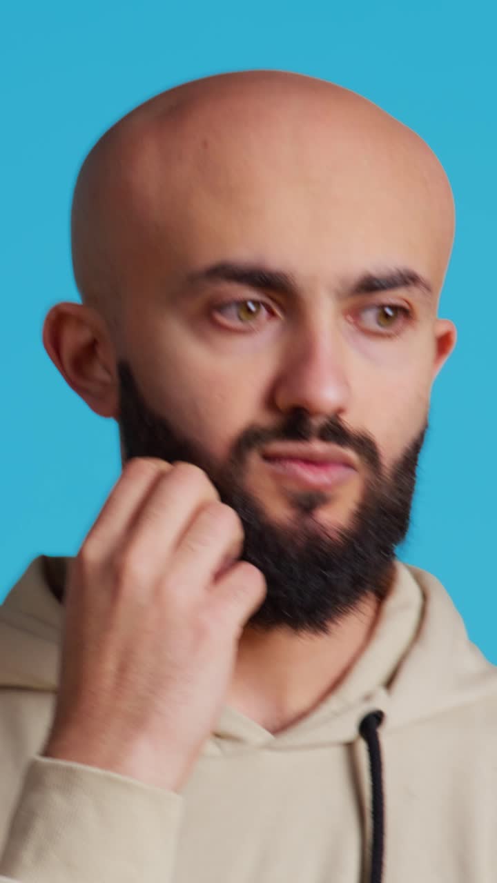 Vertical Video Thoughtful person being puzzled about a decision