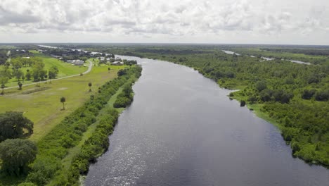 aerial view of a river in florida farmland that is connected to lake okeechobee