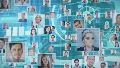 animación del procesamiento de datos y los iconos de las personas sobre la sala del servidor