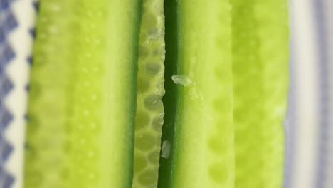 close-up of sliced cucumbers