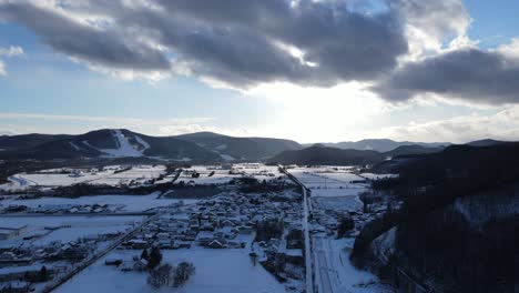 Isolated-and-remote-village-in-mountain-valley-with-snow-in-winter