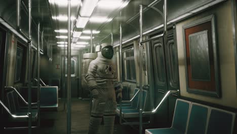 astronaut inside of the old non-modernized subway car in usa