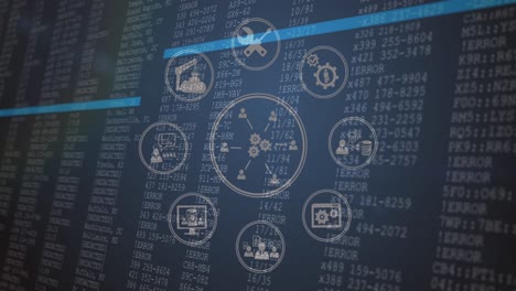 animación de la red de conexiones con iconos sobre el procesamiento de datos