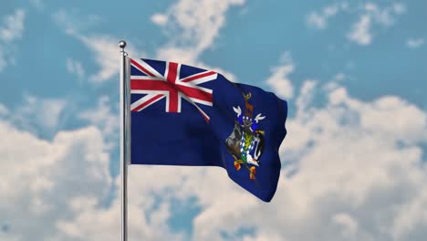 south georgia flag waving in the blue sky realistic 4k video