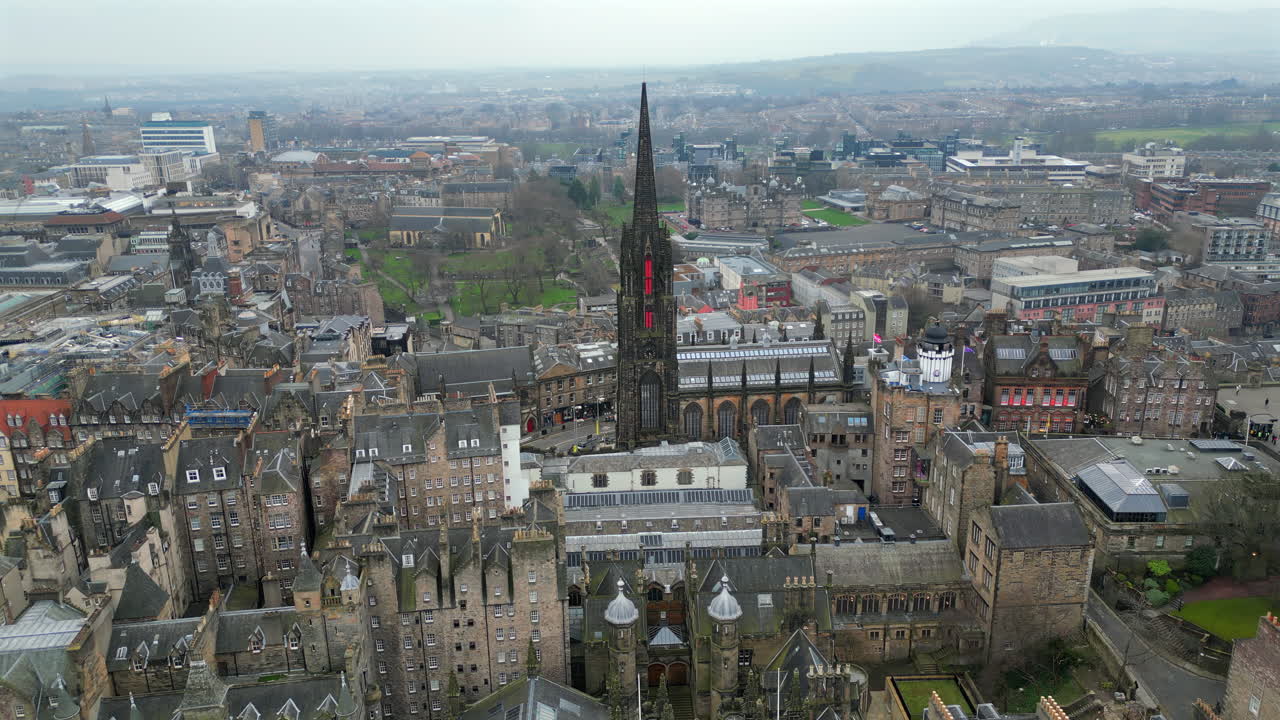 Luftfoto af Royal Mile i Edinburghs gamle bydel, Edinburgh, Skotland