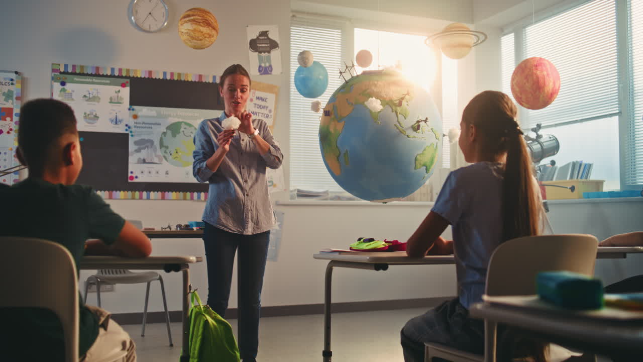 Science Lesson Female Teacher with Tablet Computer Educating Smart Diverse Kids