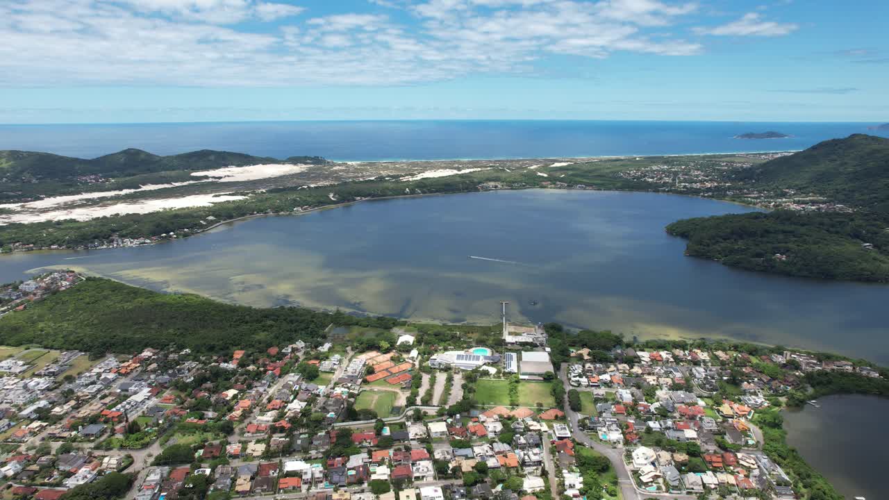 drone rising movement showing the beautiful island of santa catarina, south of brazil, a paradisiacal place