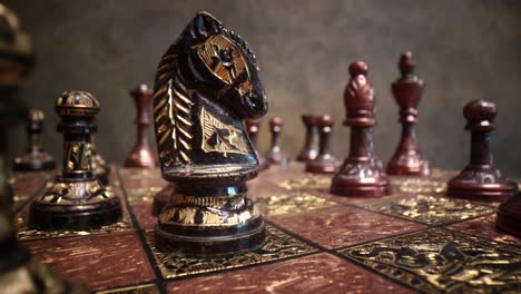 Flight-of-the-camera-between-vintage-chess.-super-macro-close-up