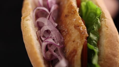 close-up of a fish sandwich