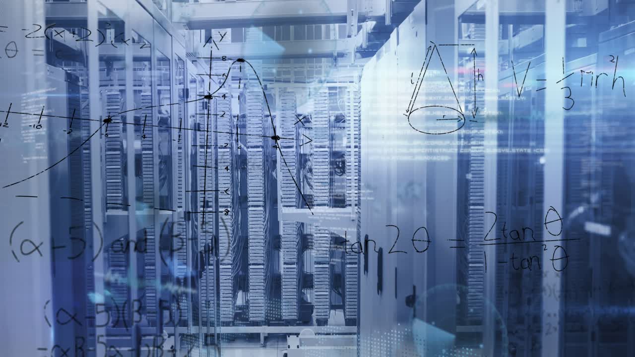 Animation of mathematical equations and data processing over server room