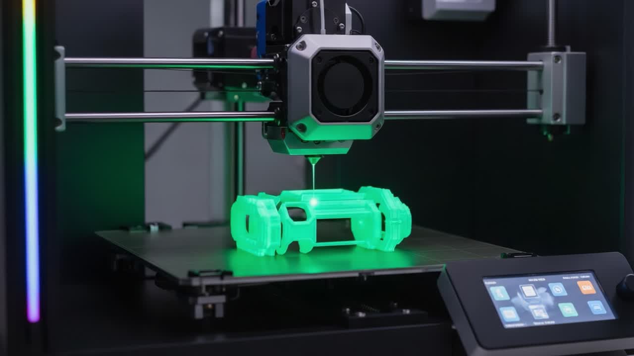 Cutting-Edge 3D Printer Producing a Vibrant Green Object, Showcasing Innovative Technology and Advanced Manufacturing Techniques in Action