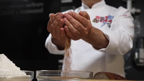 chef preparing bread ingredients