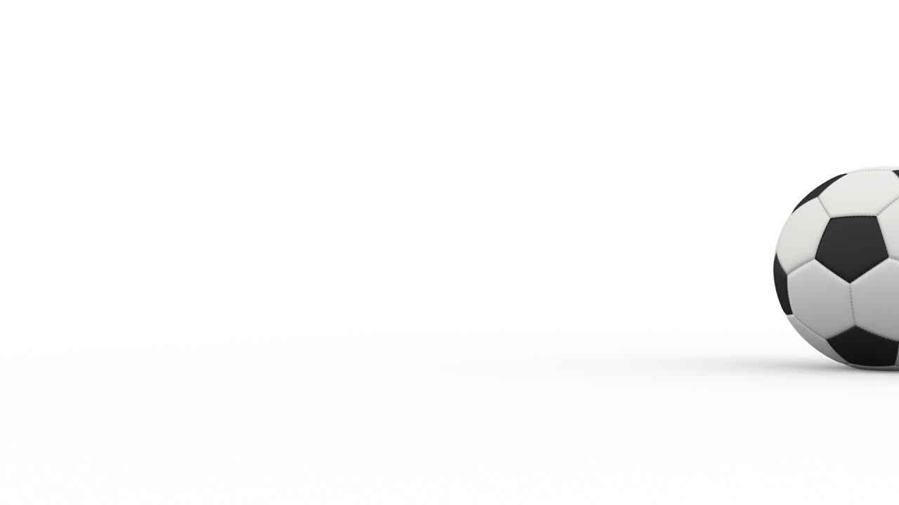 черно-белый футбольный мяч и его тень на белой поверхности, 3d-рендеринг